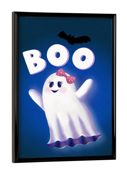 Poster mit schwarzem Rahmen "Boo. Süßer Halloween-Geist" artboxONE - Für Kinder,Halloween,Lustig