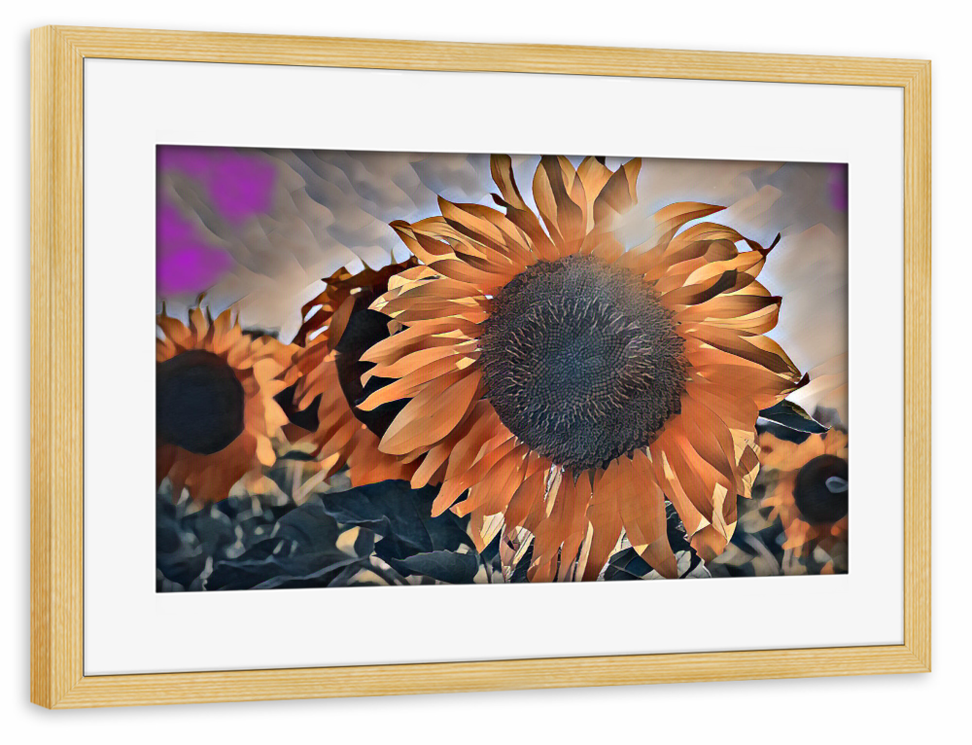 Poster mit Rahmen kiefer "Sonnenblume im Gegenlicht" artboxONE - Natur,Abstrakt