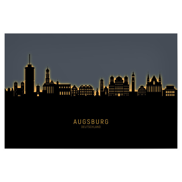 Poster "Augsburg Skyline Glow Orange" artboxONE - Städte
