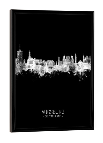 Poster mit schwarzem Rahmen "Augsburg Germany Skyline Invert" artboxONE - Städte