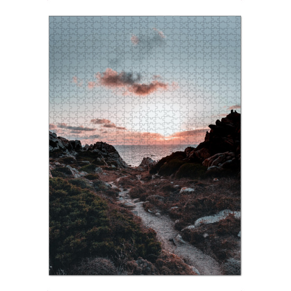 Puzzle Ravensburger "Before Sunset" artboxONE - Natur,Reise - Strand,Meer,Ocean,Sea,Berge,Beach,Mountains,Sunset,Natur,Nature,Sonnenuntergang,Pink
