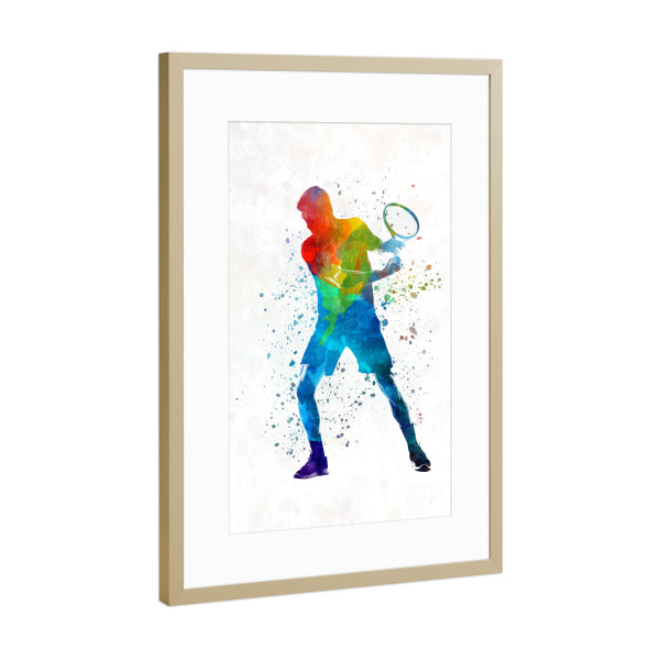 Poster mit Rahmen Gold "Tennis player in watercolor-b" artboxONE - Sport