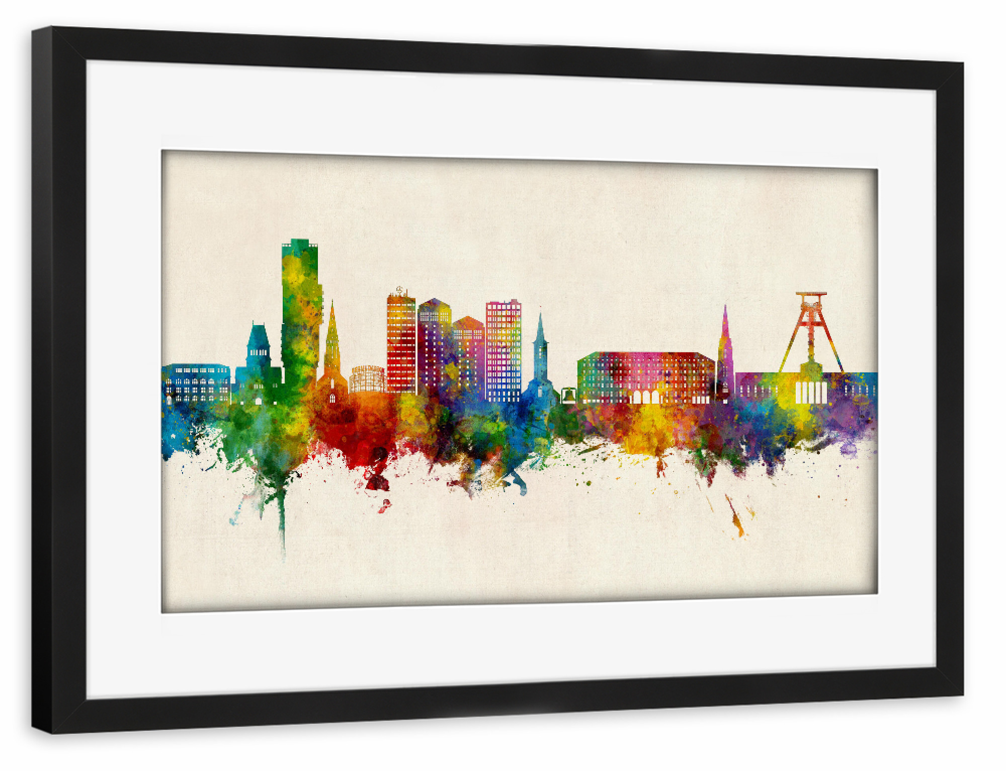 Poster mit Rahmen schwarz "Bochum Germany Skyline Urban" artboxONE - Städte