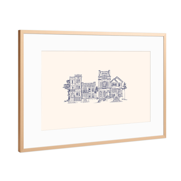 Poster mit Rahmen Kupfer "House victorian beige" artboxONE - Städte,Architektur