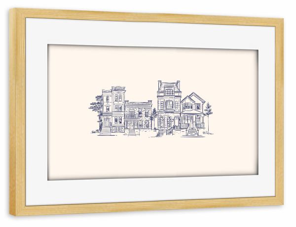 Poster mit Rahmen kiefer "House victorian beige" artboxONE - Städte,Architektur