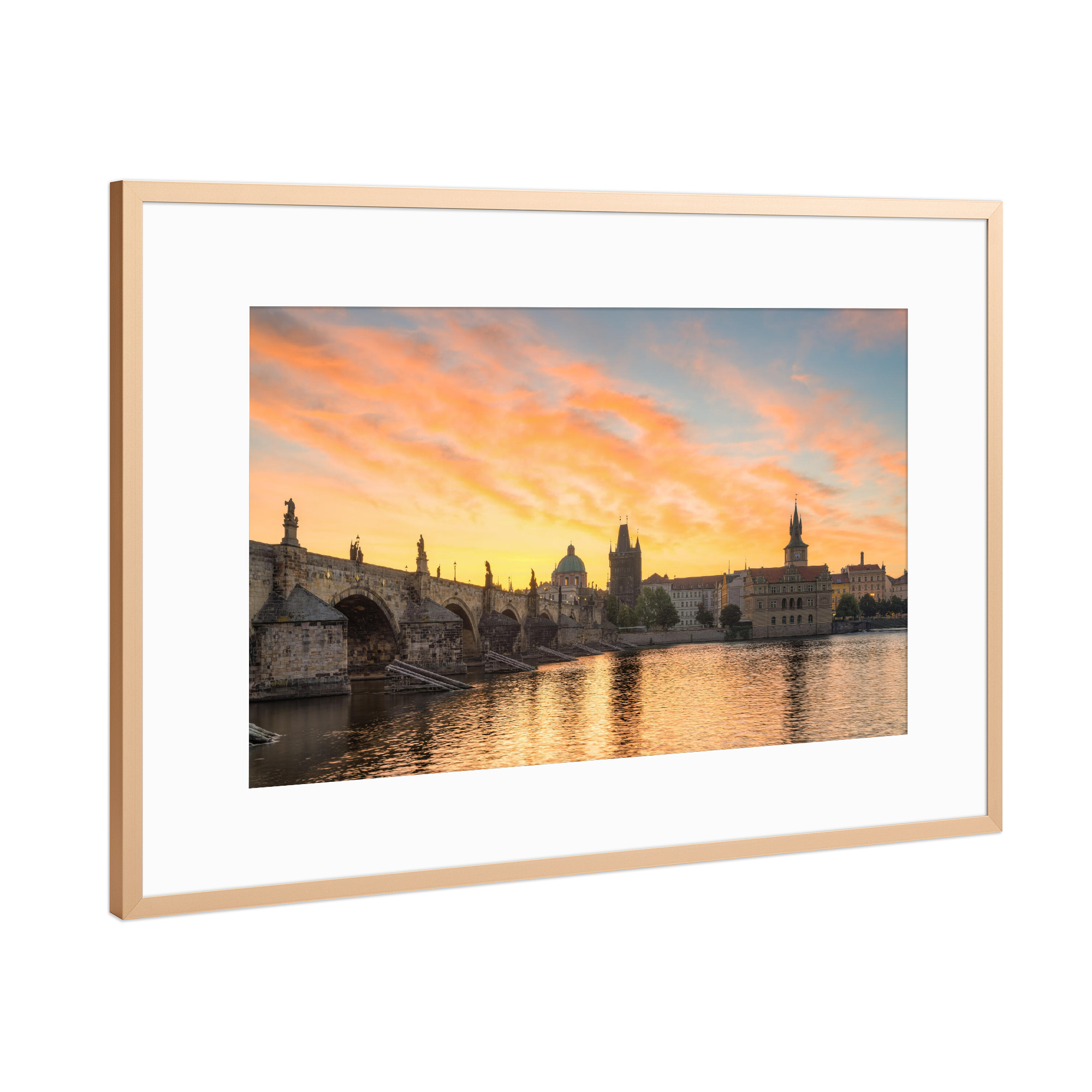Poster mit Rahmen Kupfer "Sonnenaufgang in Prag" artboxONE - Reise,Reise / Länder,Städte / Prag