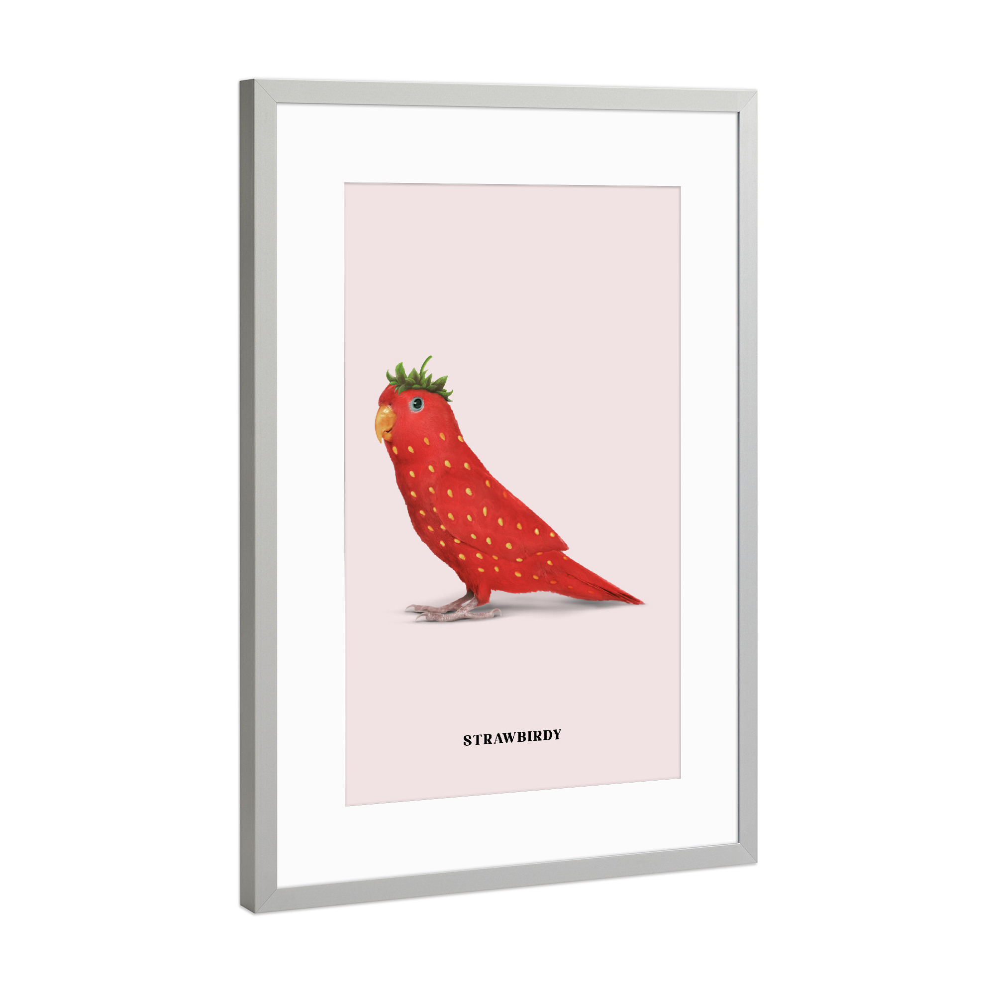 Poster mit Rahmen Silber "Strawbirdy" artboxONE - Tiere,Essen & Trinken / Obst & Gemüse,Lustig