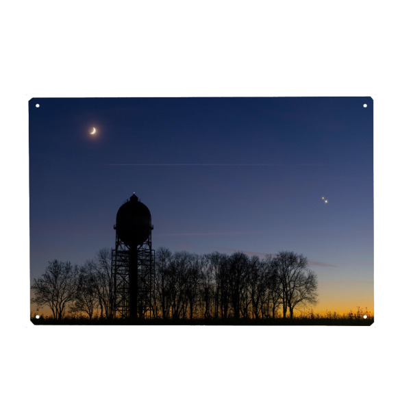 Holzbild "Planetenkonjunktion" artboxONE - Natur,Galaxy - Planetenkonjunktion,Planeten,Mond,Jupiter,Saturn,Nachthimmel,Moon,Natur,Nature