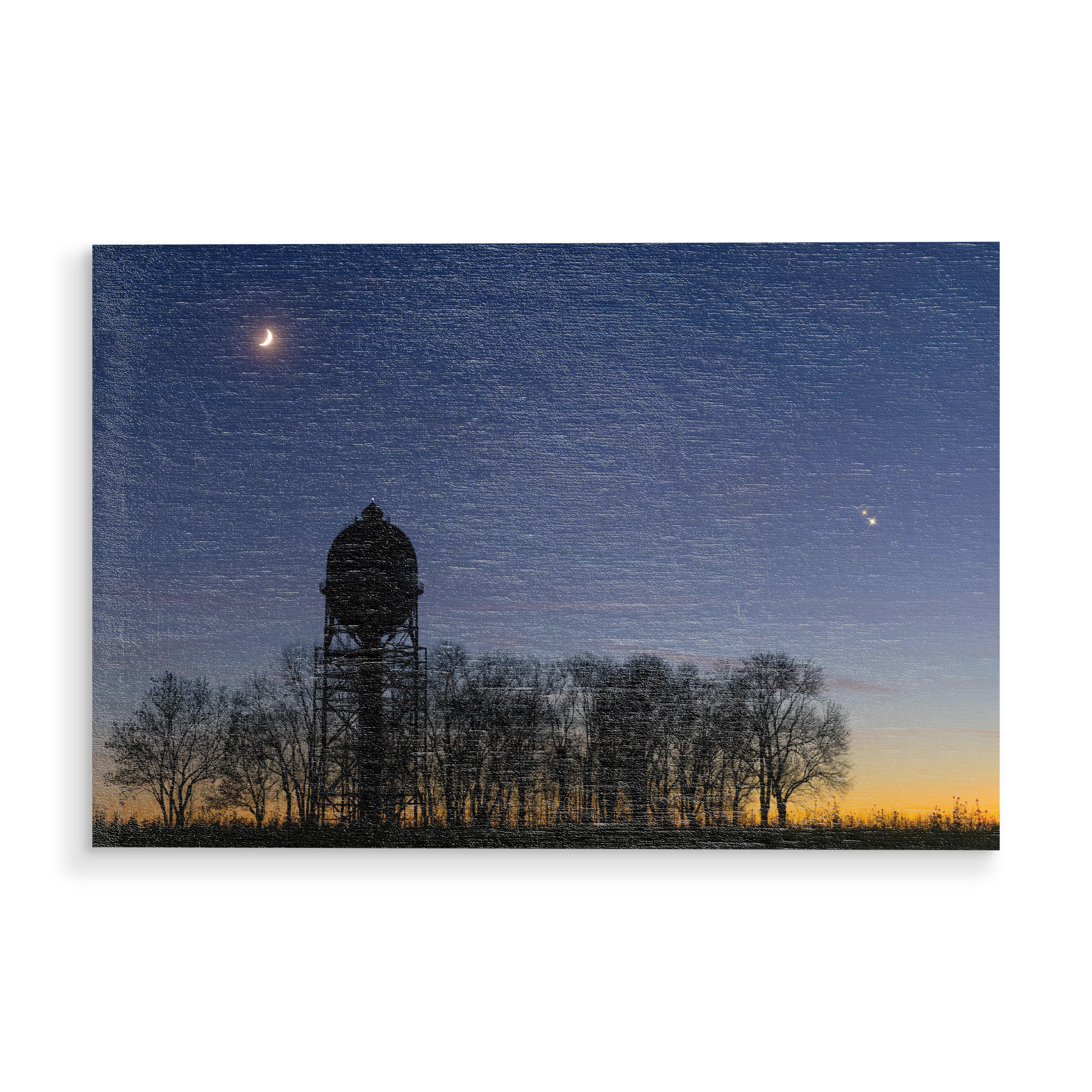 Holzbild "Planetenkonjunktion" artboxONE - Natur,Galaxy - Planetenkonjunktion,Planeten,Mond,Jupiter,Saturn,Nachthimmel,Moon,Natur,Nature
