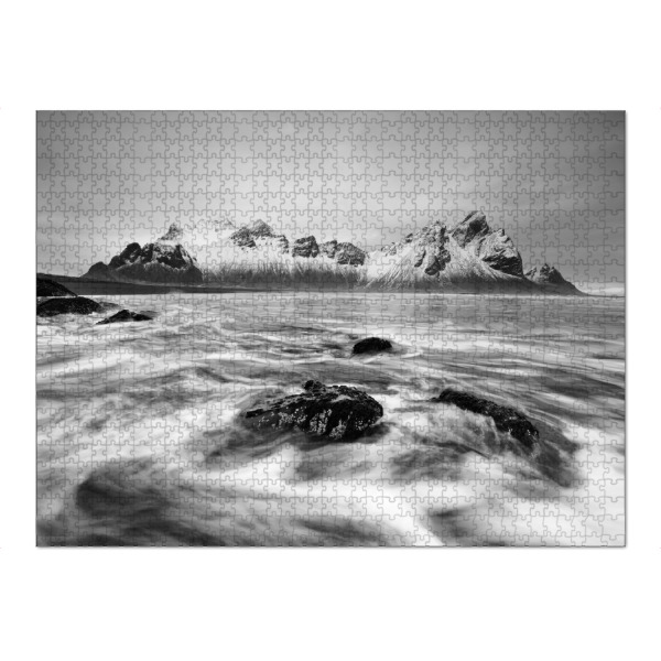 Puzzle Ravensburger "Bergkette und Brandung" artboxONE - Natur,Schwarzweiß,Reise / Strand und Meer