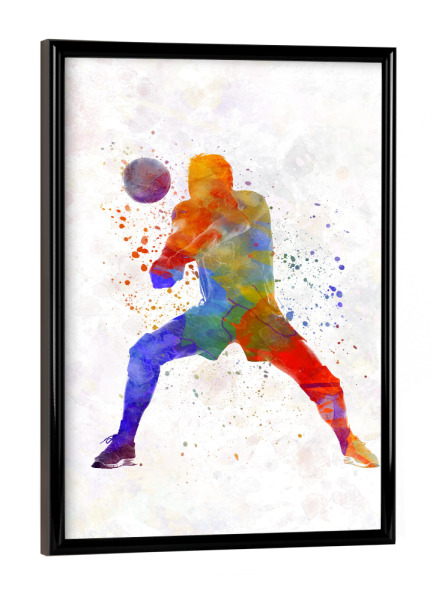Poster mit schwarzem Rahmen "Watercolor volleyball player-c" artboxONE - Sport