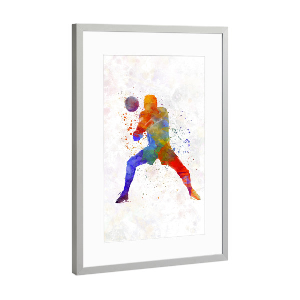 Poster mit Rahmen Silber "Watercolor volleyball player-c" artboxONE - Sport