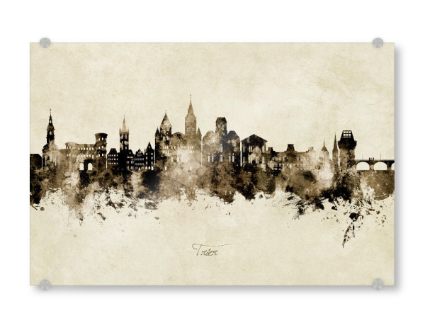 Acrylglasbild "Trier Germany Skyline Sepia" artboxONE - Städte - Trier,Deutschland,Skyline,Cityscape,Stadtbild,Watercolor,Painting,City,Stadt,Germany