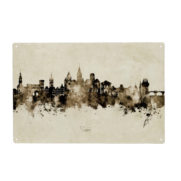 Metall Poster "Trier Germany Skyline Sepia" artboxONE - Städte - Trier,Deutschland,Skyline,Cityscape,Stadtbild,Watercolor,Painting,City,Stadt,Germany