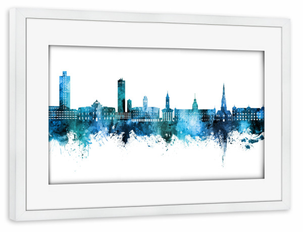 Poster mit Rahmen weiß "Karlsruhe Germany Skyline Blue" artboxONE - Städte