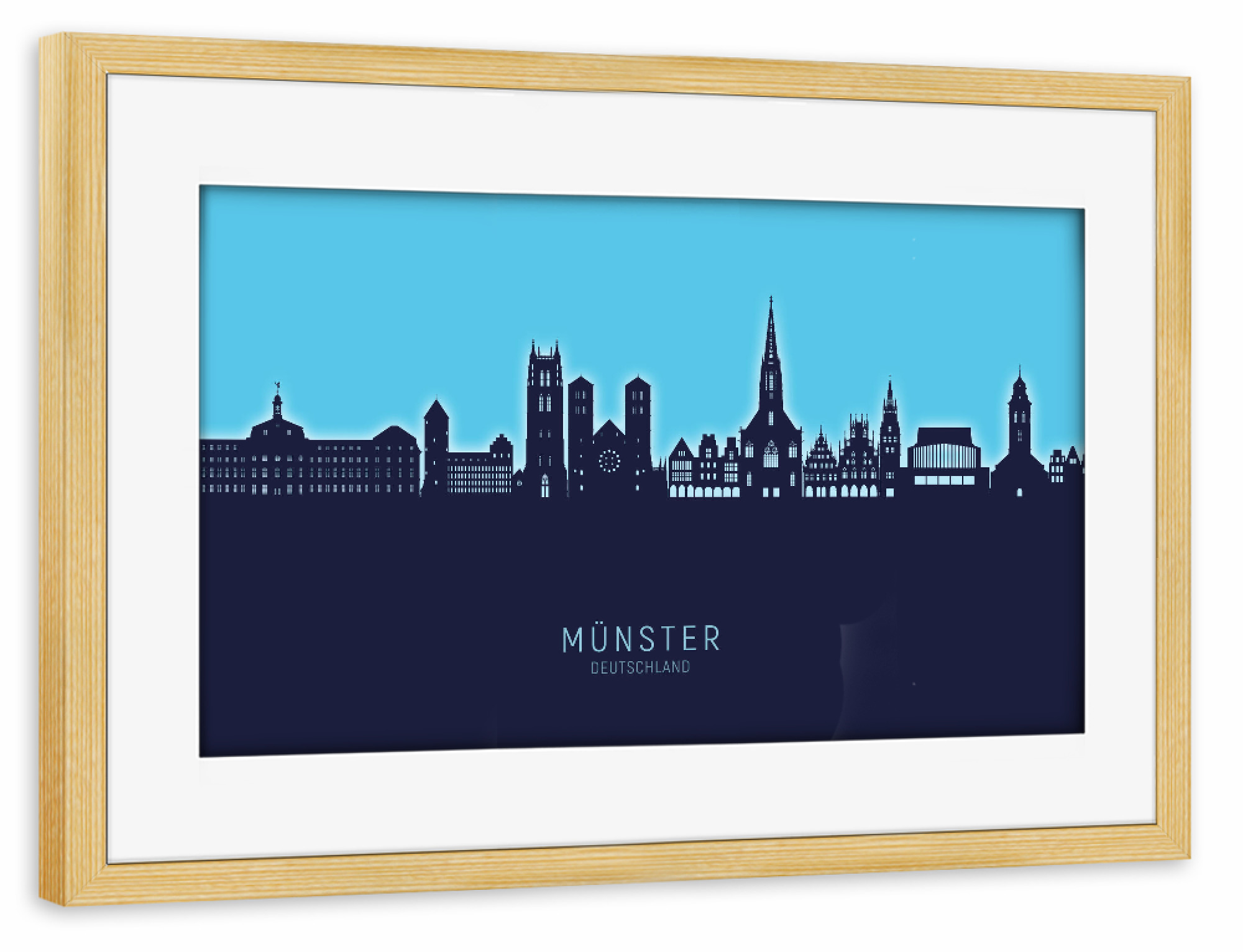 Poster mit Rahmen kiefer "Münster Germany Skyline Glow Blue" artboxONE - Städte