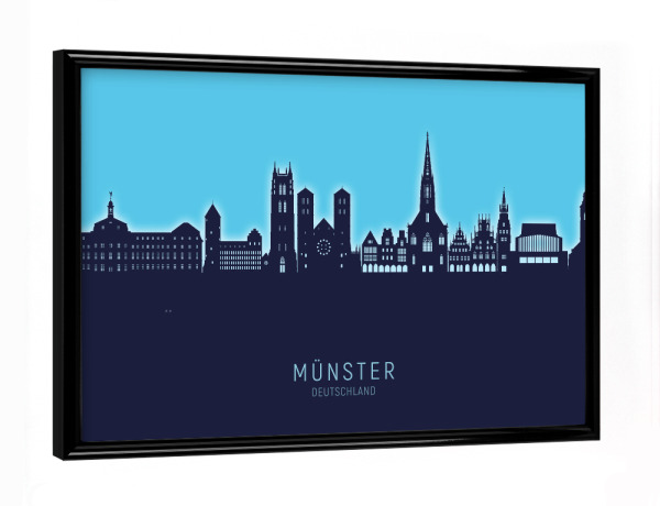 Poster mit schwarzem Rahmen "Münster Germany Skyline Glow Blue" artboxONE - Städte