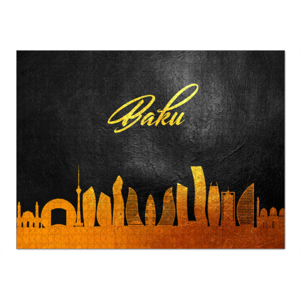 Puzzle Ravensburger "Baku Azerbaijan Gold Skyline" artboxONE - Städte - Gold,Skyline - Bild gold