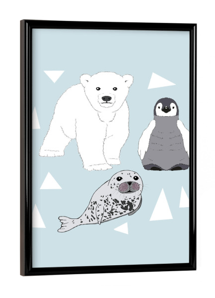 Poster mit schwarzem Rahmen "Arktische Tierkinder" artboxONE - Natur,Für Kinder,Tiere,Weihnachten