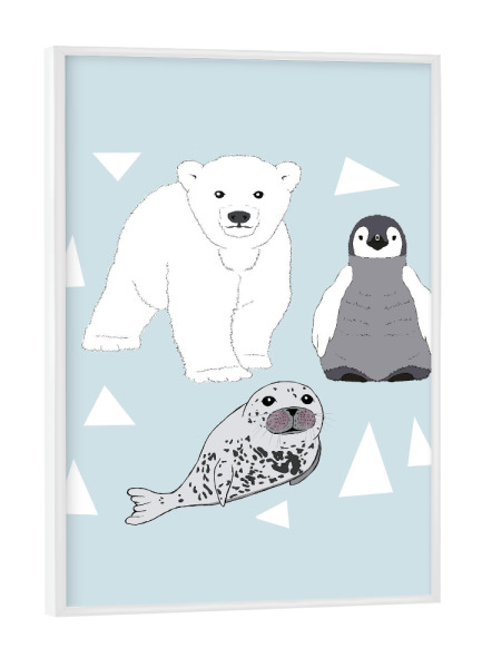 Poster mit weißem Rahmen "Arktische Tierkinder" artboxONE - Natur,Für Kinder,Tiere,Weihnachten
