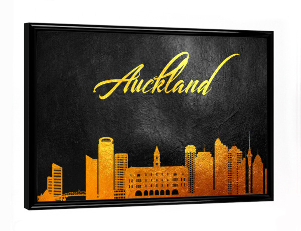 Poster mit schwarzem Rahmen "Auckland New Zealand Gold Skyline" artboxONE - Städte - Gold,Skyline,City,Stadt