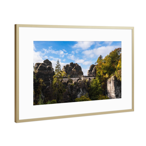 Poster mit Rahmen Gold "Felsen, Bäume und Bastei" artboxONE - Natur,Reise,Architektur