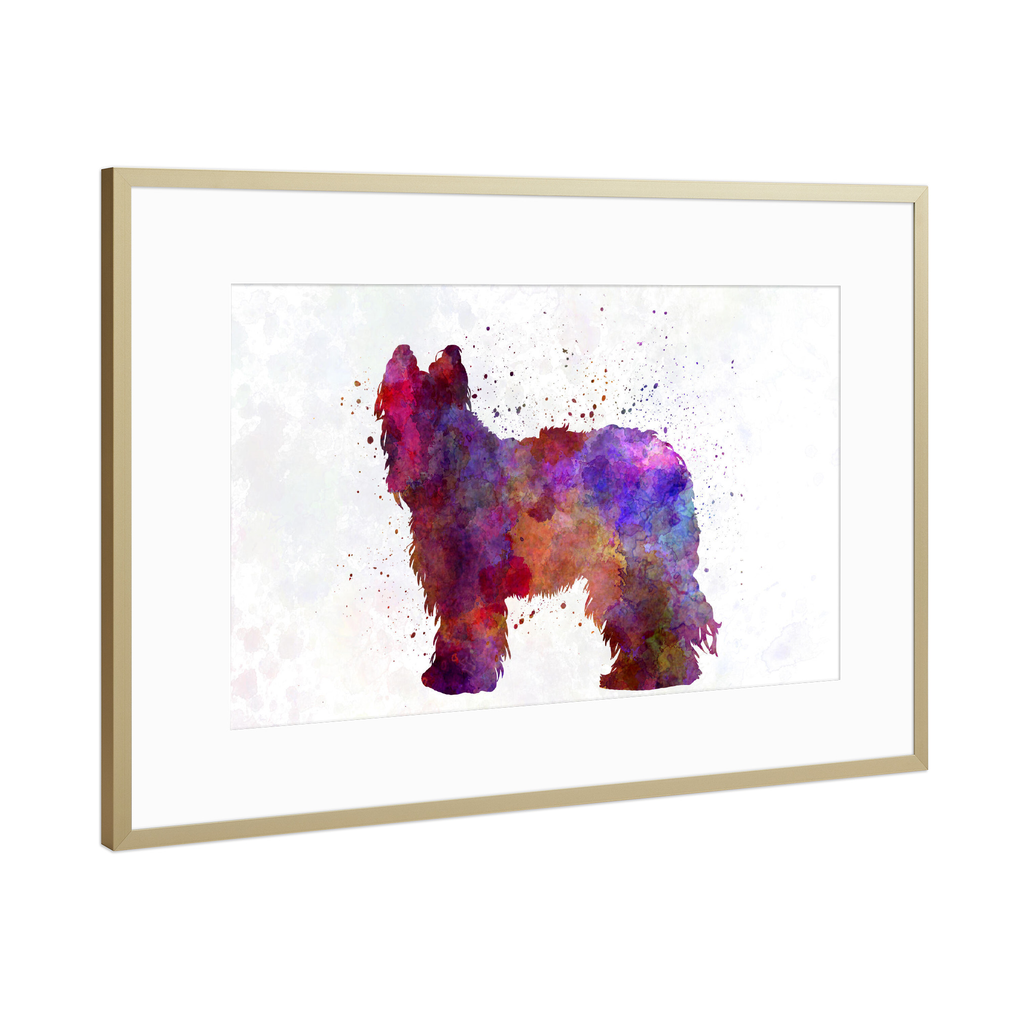 Poster mit Rahmen Gold "Briard in watercolor" artboxONE - Tiere,Abstrakt
