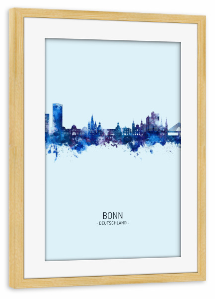 Poster mit Rahmen kiefer "Bonn Germany Skyline Dark Blue" artboxONE - Städte