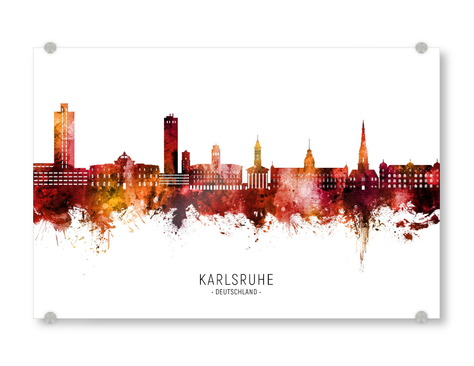 Acrylglasbild "Karlsruhe Skyline Red Name" artboxONE - Städte