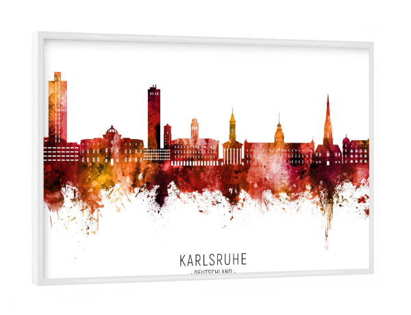 Poster mit weißem Rahmen "Karlsruhe Skyline Red Name" artboxONE - Städte