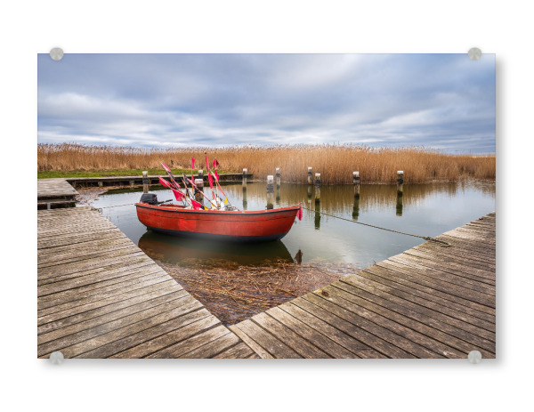 Acrylglasbild "Boot, Schilf und Bodden" artboxONE - Natur,Reise,Reise / Strand und Meer