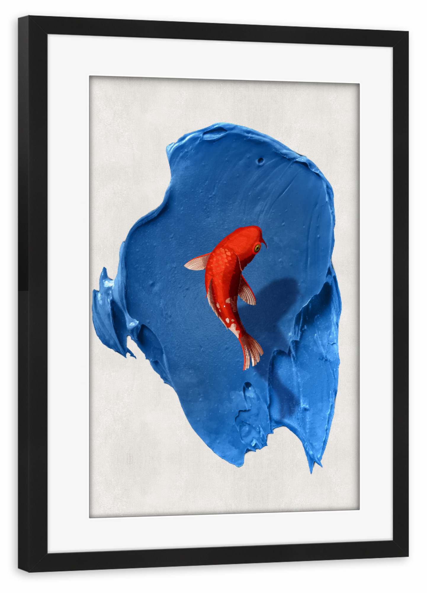 Poster mit Rahmen schwarz "Blue Fish" artboxONE - Natur,Tiere - Brush,Fish,Ink,Blue,Fisch,Bunt,Colorful,Collage