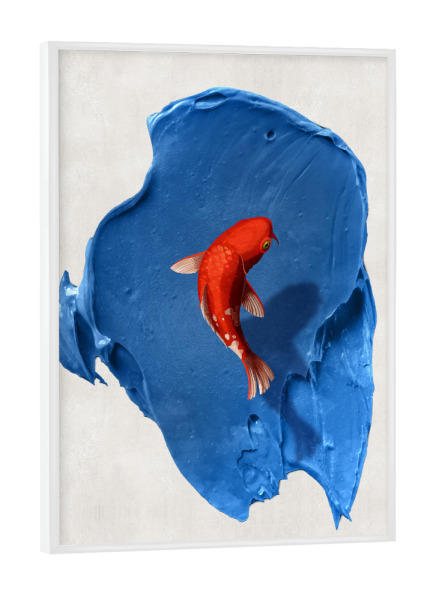Poster mit weißem Rahmen "Blue Fish" artboxONE - Natur,Tiere - Brush,Fish,Ink,Blue,Fisch,Bunt,Colorful,Collage