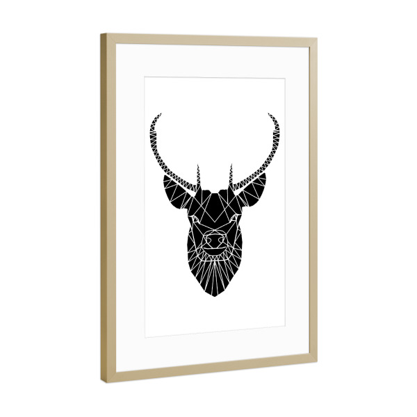 Poster mit Rahmen Gold "Geometrie Hirsch - Schwarzweiß" artboxONE - Natur,Tiere,Abstrakt,Geometrie