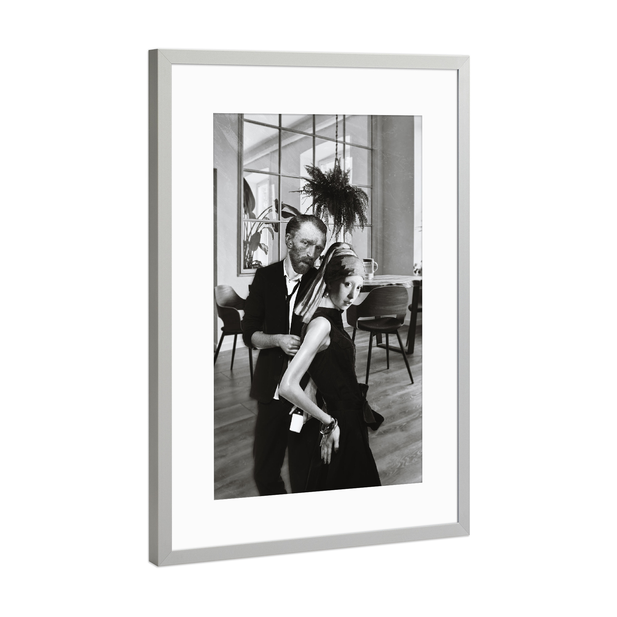 Poster mit Rahmen Silber "Girl and Vincent by Tas" artboxONE - Floral,Menschen,Schwarzweiß