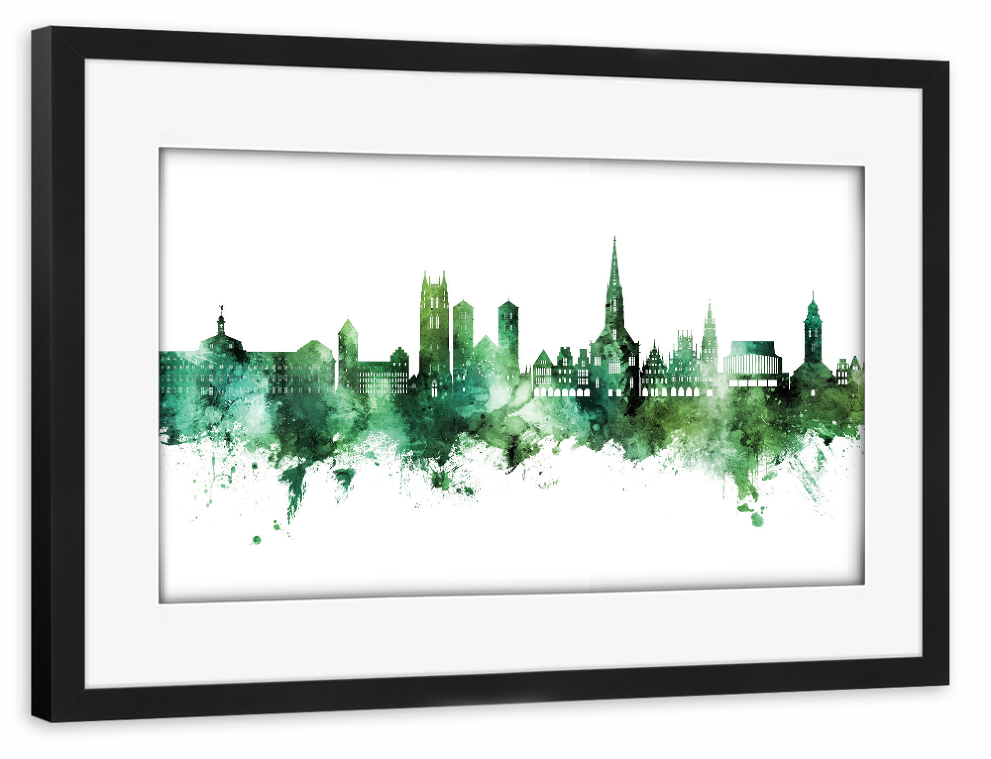 Poster mit Rahmen schwarz "Münster Germany Skyline Green" artboxONE - Städte