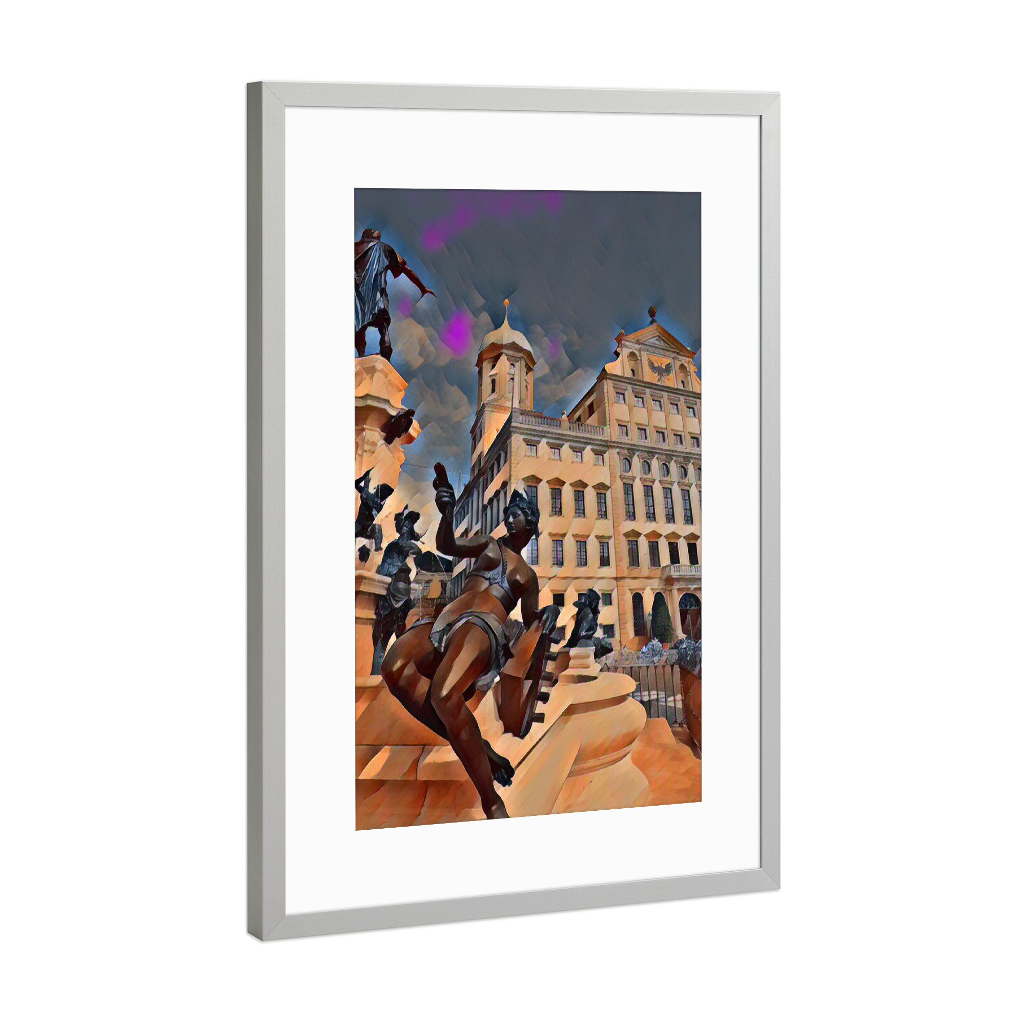 Poster mit Rahmen Silber "Augsburger Rathaus" artboxONE - Städte,Abstrakt,Architektur