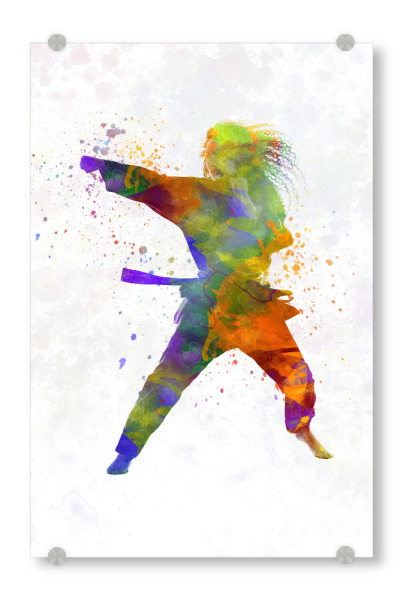 Acrylglasbild "Karate judo in watercolor" artboxONE - Sport - Sport,Sports,Watercolor,Karate,Judo,Martial art,Combat,Woman