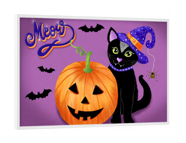 Poster mit weißem Rahmen "Halloween Katze: Meow!!!" artboxONE - Typografie,Für Kinder,Halloween