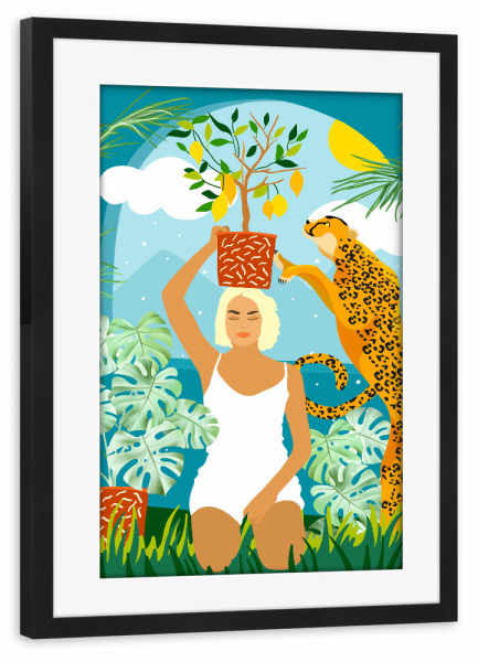 Poster mit Rahmen schwarz "Bring The Jungle Home Illustration" artboxONE - Tiere,Menschen