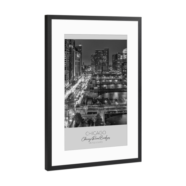 Poster mit Rahmen Schwarz (Metallic) "Im Fokus: CHICAGO RIVER Brücken" artboxONE - Schwarzweiß,Architektur,Städte / Chicago