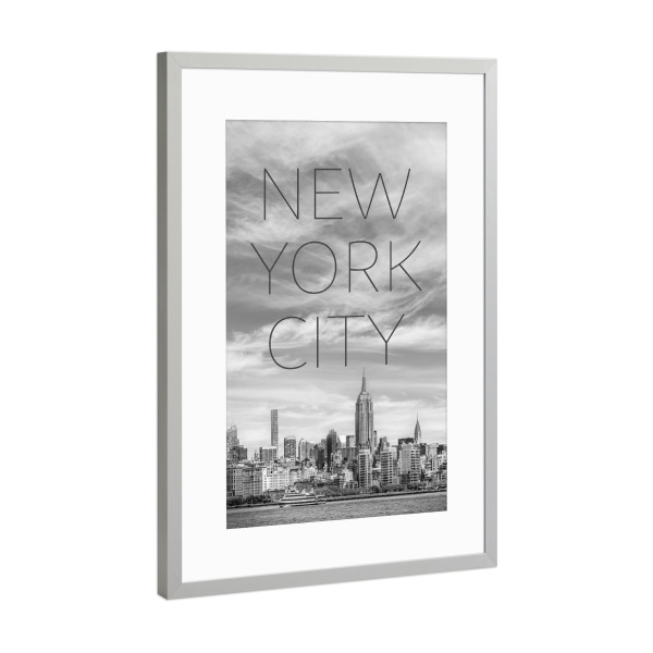 Poster mit Rahmen Silber "NYC Midtown Manhattan Skyline" artboxONE - Städte / New York,Schwarzweiß