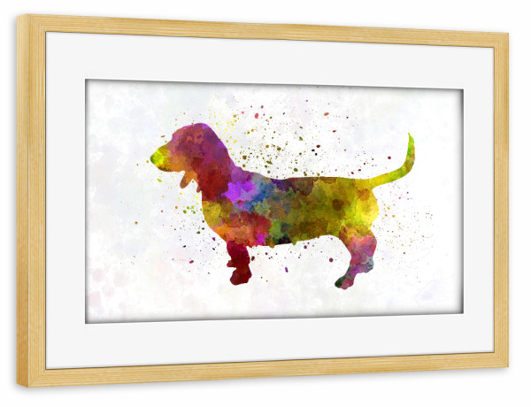 Poster mit Rahmen kiefer "Norman Artesian Basset Dog" artboxONE - Tiere - Dog,Pet,Childish,Watercolor,Decorative,Nursery decor,Animal,Animals,Dogs