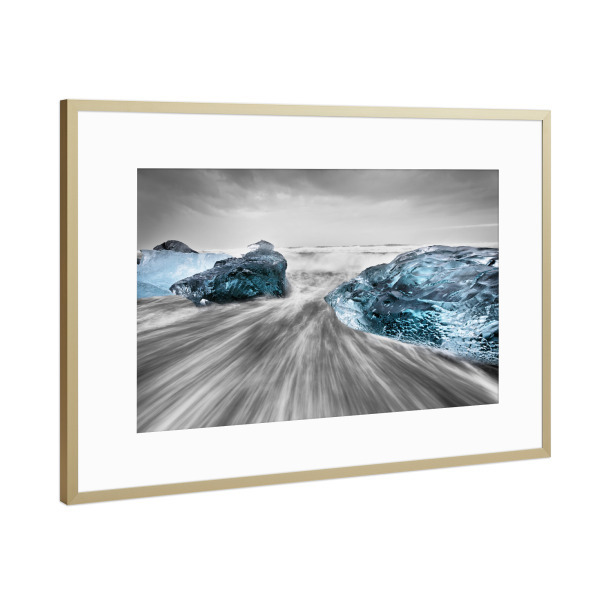 Poster mit Rahmen Gold "Blaues Eis" artboxONE - Natur,Reise,Reise / Strand und Meer