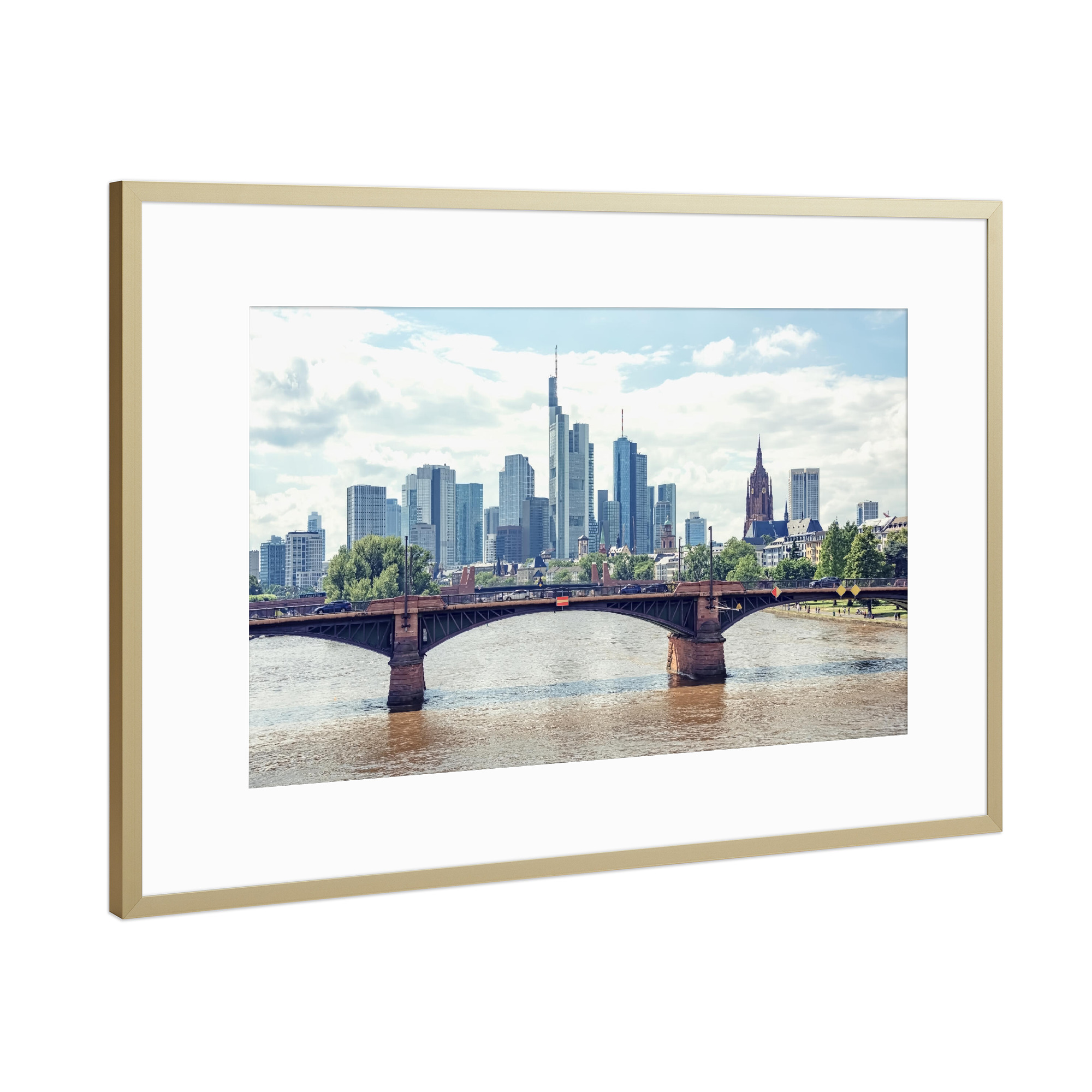 Poster mit Rahmen Gold "Frankfurt By The River" artboxONE - Städte,Reise,Architektur,Städte / Frankfurt,Reise / Länder