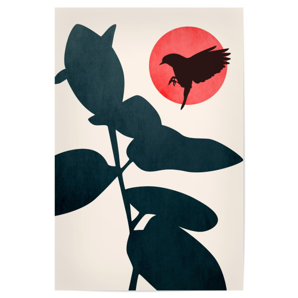 Poster "Japanese Birds" artboxONE - Natur,Tiere,Abstrakt - Vogel,Sonne,Sonnenuntergang,Sunset,Bird,Abstract,Abstrakt,Leaves,Blätter,Plant,Pflanze