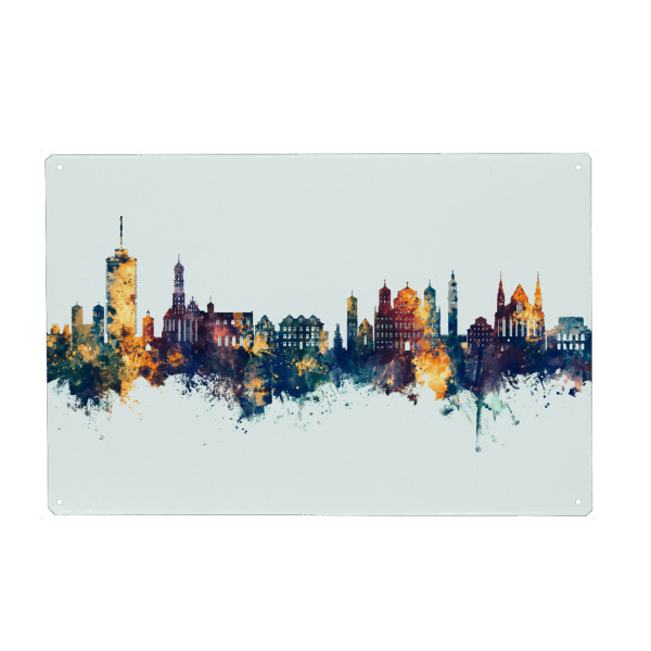 Holzbild "Augsburg Germany Skyline Winter" artboxONE - Städte
