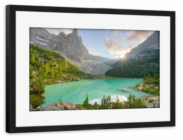 Poster mit Rahmen schwarz "Lago di Sorapis in den Dolomiten" artboxONE - Natur,Reise,Reise / Länder