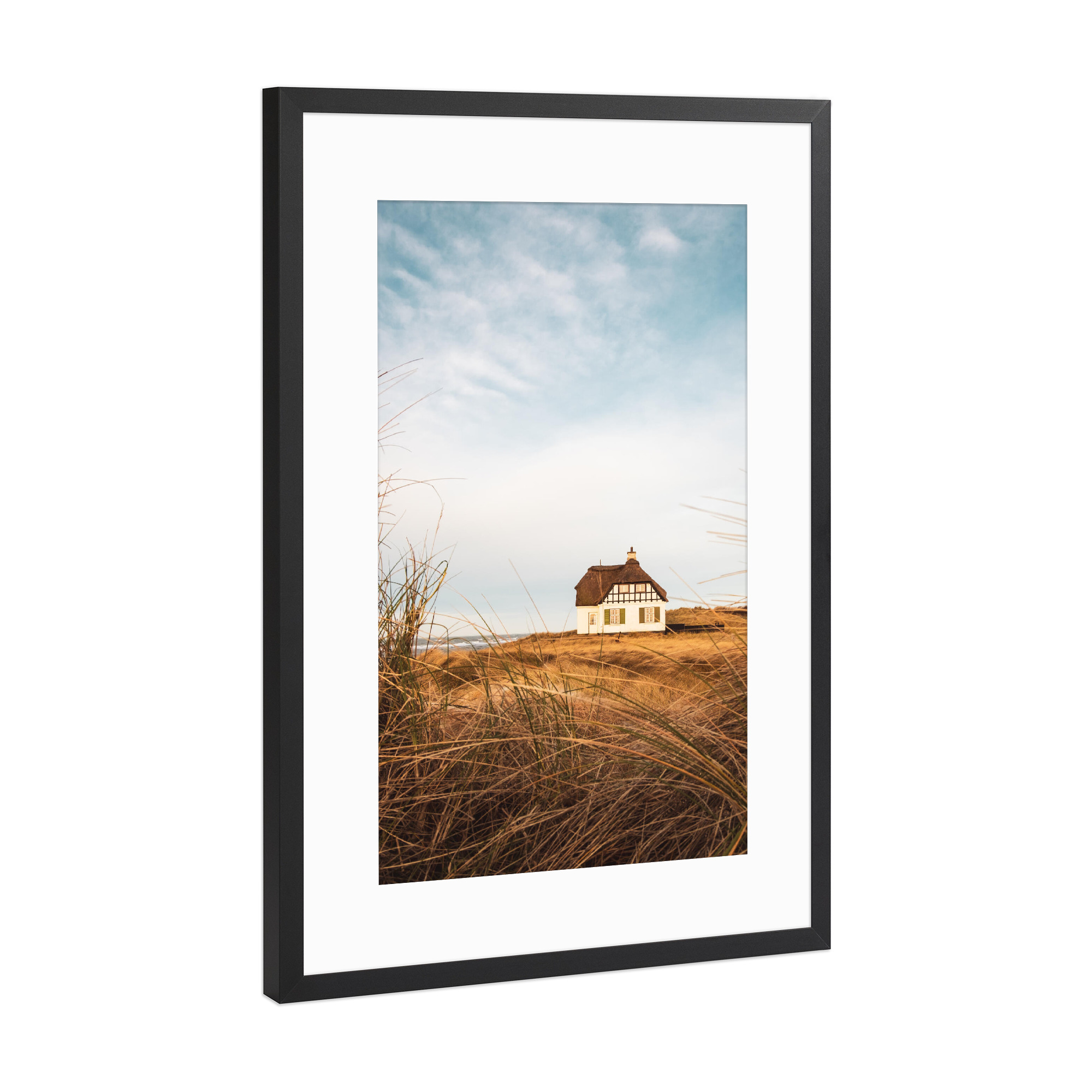 Poster mit Rahmen Schwarz (Metallic) "Country House at North Sea" artboxONE - Reise / Strand und Meer