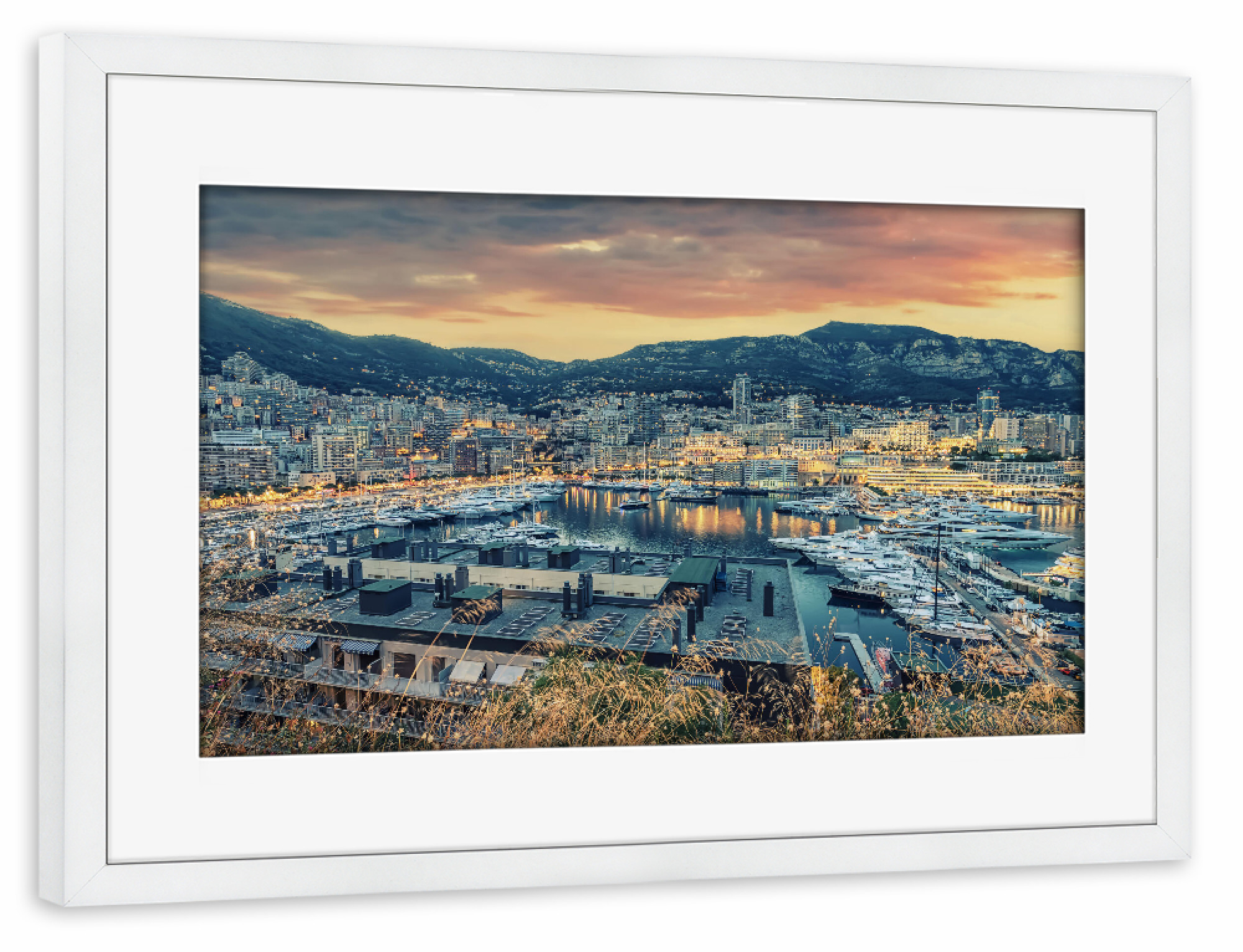 Poster mit Rahmen weiß "Monaco Harbour" artboxONE - Städte,Reise,Architektur,Reise / Länder,Städte / Weitere